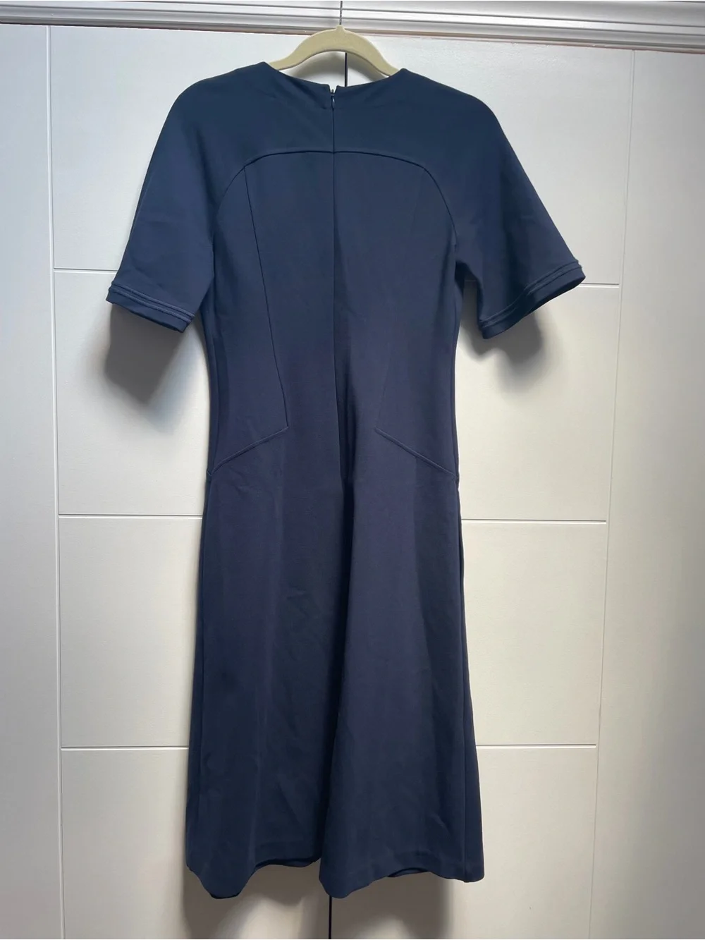 Tory Burch Jules Midi A-Line Dress Navy Blue Size S Short Sleeve Career
